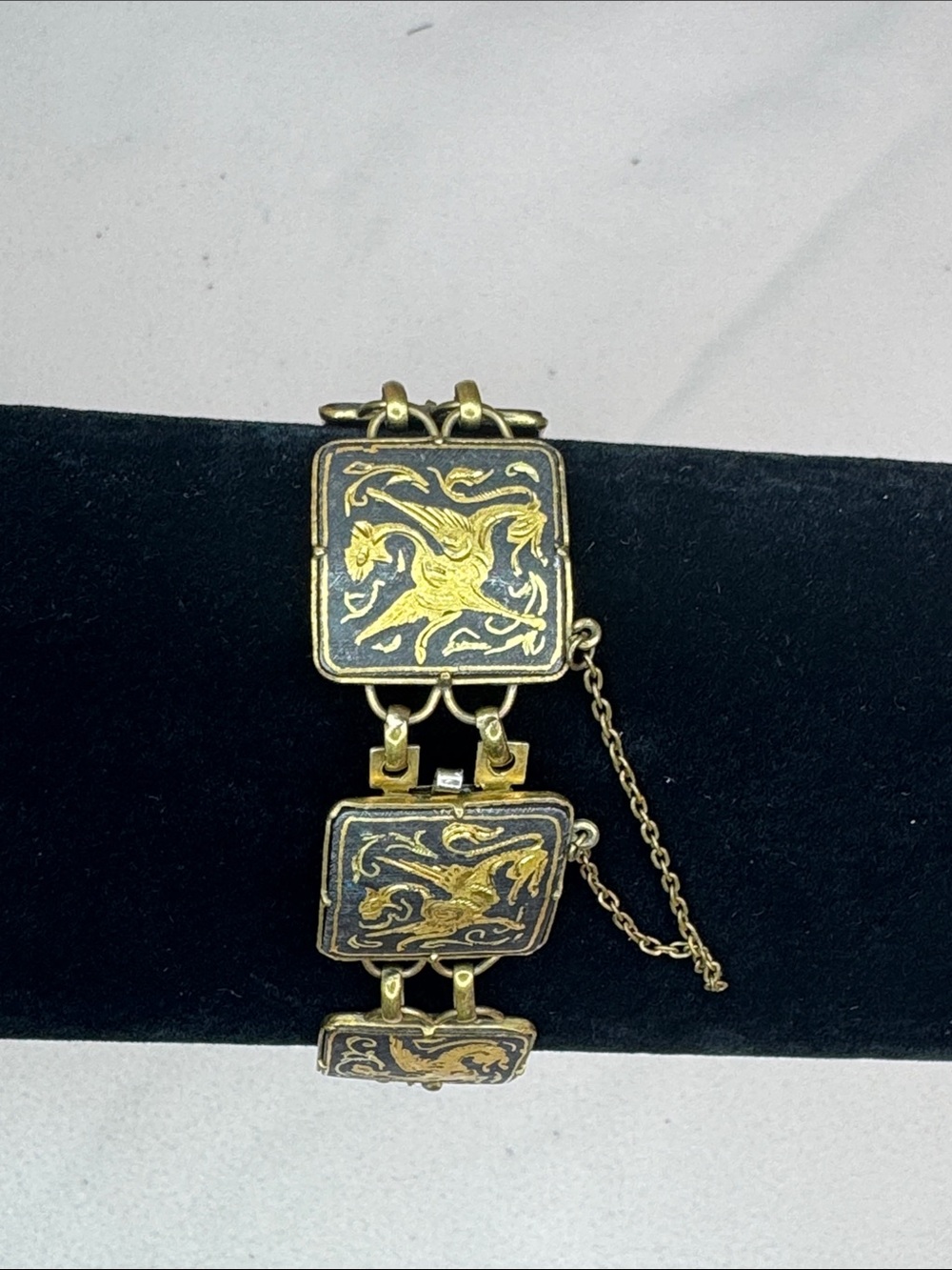Gold and Black Dragon Motif Link Bracelet - Women Jewelry